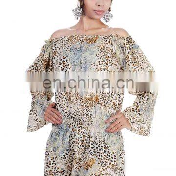 Printed Cotton Off Shoulder kaftan Dress