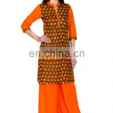 Beautiful Handwork Cotton Long Tunic Orange Color Net kurti designs Lady Kurti manufacturer Jaipur India