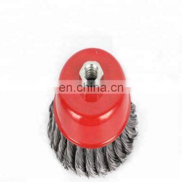 Steel wire brush cup with crimped wire or twisted wire