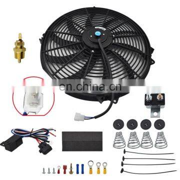 16"ELECTRIC RADIATOR FAN HIGH 3000 CFM THERMOSTAT WIRING SWITCH RELAY KIT BLACK photo-4