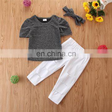 Children's clothing summer girls short-sleeved suit new children's solid color t-shirt ripped pants