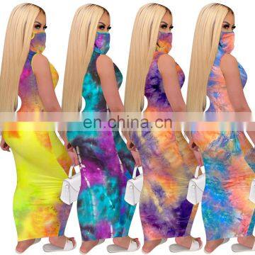 2020 New Arrivals Women Tie Dye Casual Dresses Ladies Bodycon Long Dresses Women Sleeveless Summer Dresses photo-6