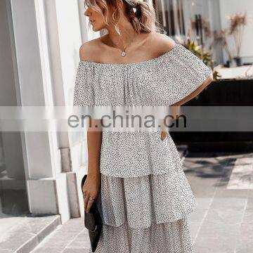 Spring and Summer 2020 New Word Shoulder Cake Group Dress Explosion Models Women's Clothing Factory Direct Sales photo-5