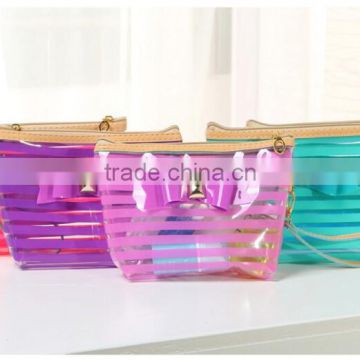 Transparent fashion cosmetic bag, several colorful colors with bowknot