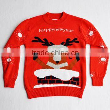 100% Cotton Knitwear Red Christmas sweater for Kid