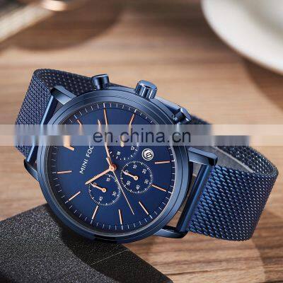 MINI FOCUS 0297G Fashion Men's Wrist Watches Luxury Design Quartz Watch Men 30m Waterproof Blue Stainless Steel Watch photo-4