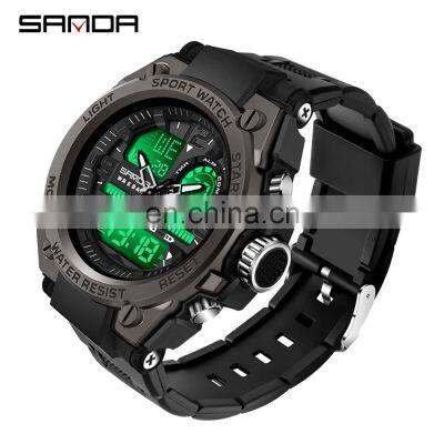 Sanda 6024 Functional Dual Display Men Watch LED Luminous Waterproof  Electronic Watches 2021