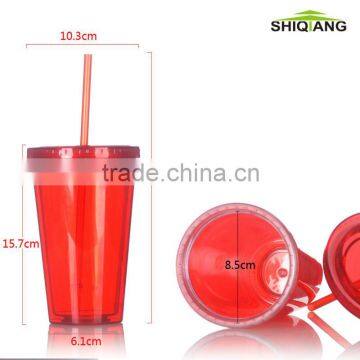 16oz plastic thermal tumbler with straw