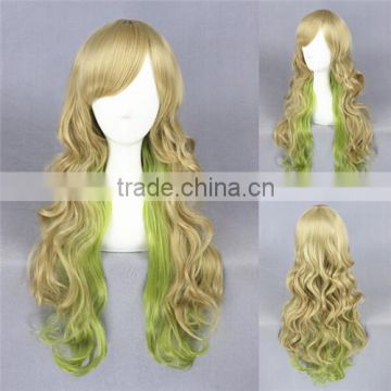 beauty Japanese Medium 60CM blonde green color mixed wave Lolita women anime synthetic cosplay wig