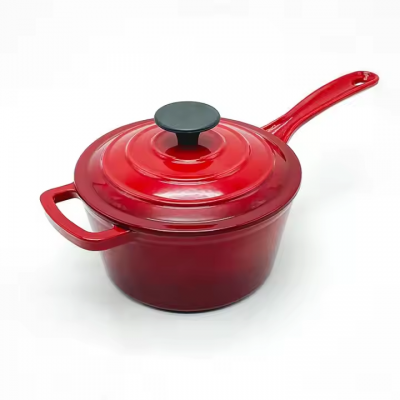 High Quality Multi-function Hot Milk Pot Cast Iron Red Enamel Soup Pot Thickened 19 cm Sauce Pot With Long Handle