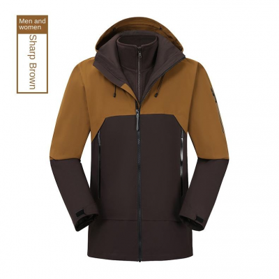 Couple's lightweight hard shell three in one outdoor sports jacket, cold proof, windproof, waterproof hiking suit