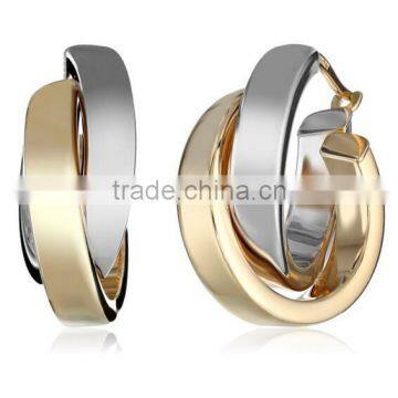 316L Stainless Steel 14k Gold Satin And Polished Crossover Hoop Earrings