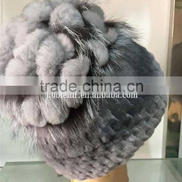 2015 Hot Sale Rex Rabbit With Fox Fur Hatpom Pom Headwear With Ball on Top photo-2