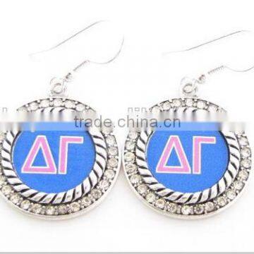 Delta Gamma Sorority Clear Crystal Circle Earrings Jewelry Little Rush gift custom Jewelry