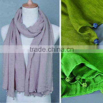 New Design Plain Blank Solid Color Cotton Ladies Fashion Scarves With Pendant