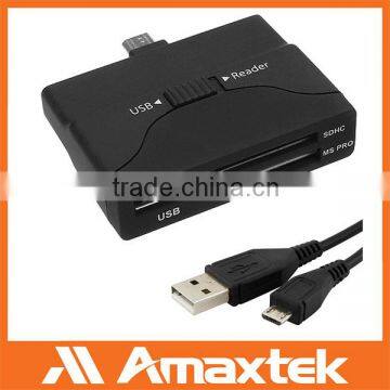 High quality OTG all in 1 card reader plus 1 usb hub