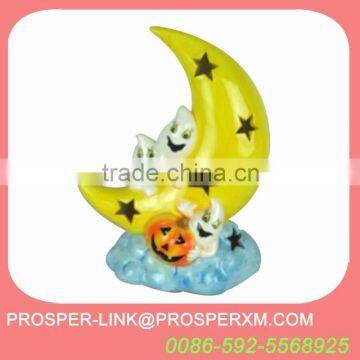 decorative halloween ceramic ghost tealight holder with moon