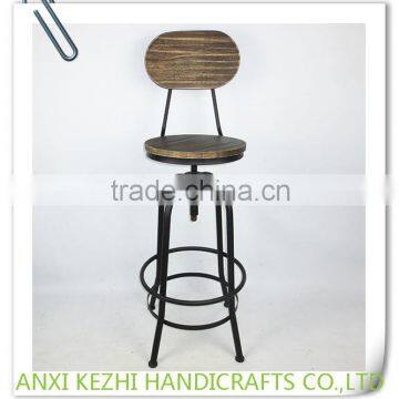 KZ150285 Antique Metal Frame Commercial Wooden Bar Stool Adjustable Chair