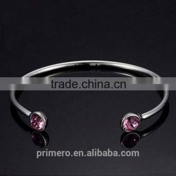 High Quality 925 Sterling Silver Round Crystal Cuff Bangle Bracelet photo-2