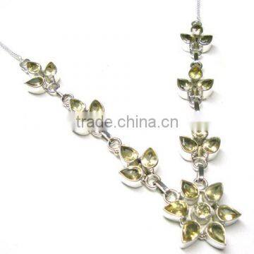 Yellow stone necklace 925 sterling silver jewelry wholesale Indian semi precious stone jewelry