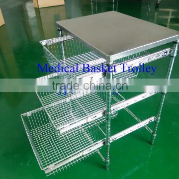 Good quality Chrome Hospital/ Medical Basket Trolley/Cart Single Bay Sliding