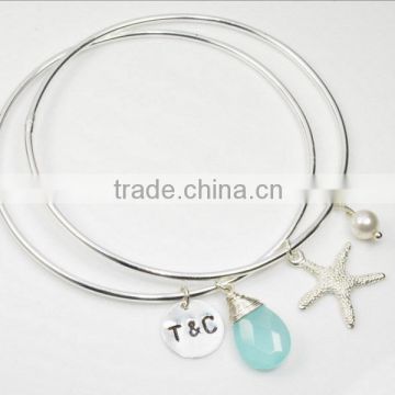 Silver plated bracelet starfish initial letter crystal charm bracelet