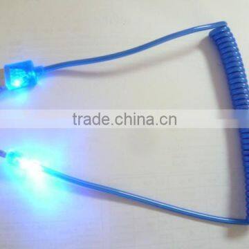 factory wholesale colorful micro USB LED spiral Android cable