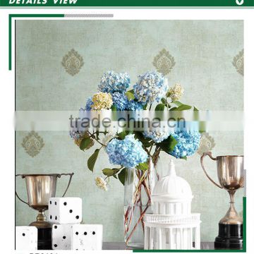 hot sale printed non woven wallpaper, green classic damask wall mural for office , decoration wall mural roll