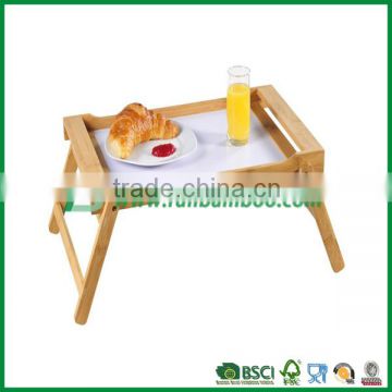 serving bed tray table with foldable feet for breakfast, bamboo