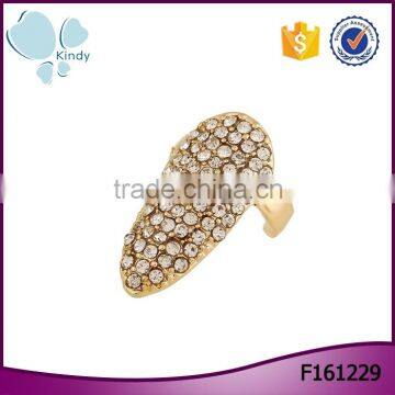 Factory wholesale fully-jewelled rhinestones alloy finger nail ring jewelry