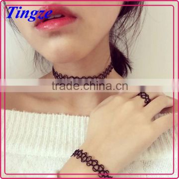 Black colors braided fishing line charm choker necklace,bracelet,fingers ring three-piece set