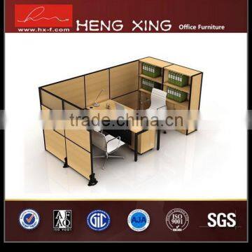 Economical low price wooden panel 2 person office desk with partition and bookcase HX-9331