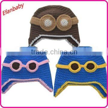 Cute baby character hat handmade crochet aviator beanie hat