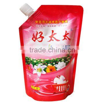 Washing liquid bag with spout