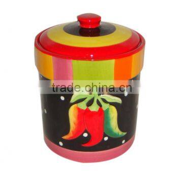 Ceramic sugar canister with pepper painting