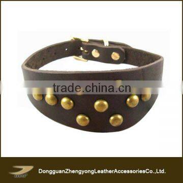 Custom hot sales pure cow leather rivet wide dog collar