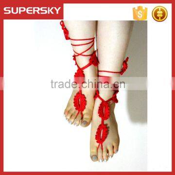 V-982 Crochet Cotton Barefoot Sandals Beach Bridal Foot Jewelry Handmade Bracelet Anklet Chain