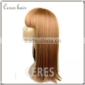 high temperature synthetic wig lace front silky straight wig with neat bang