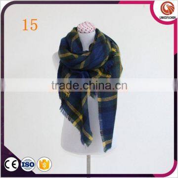 wholesale 19 colors winter tartan scarf women fashion blanket plaid scarf blue plaid blanket scarf