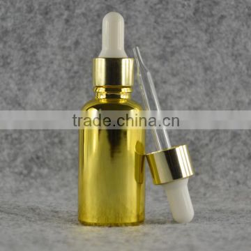 30ml electroplated dropper bottles gold color with gold cap for essential oil/cosmetic packaging