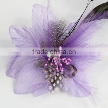 Girls Women Flower Hair Bow Clips Brooch Feather Light Purple