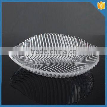 LXHY-524 Hand pressed clear leaf shape glass charger plates