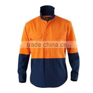 cheap wholesale men's 2 tone HI VIS work shirt with contrast collar