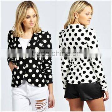 Fashionable sexy long sleeve polka dot women jacket/informal V neck woman suit