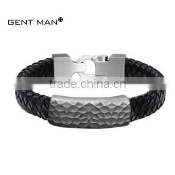 Jewelry wholesale 316L stainless steel super special mens black leather cuff bracelet