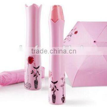 promotional 21inch 3 folding rose shaped bottle umbrella