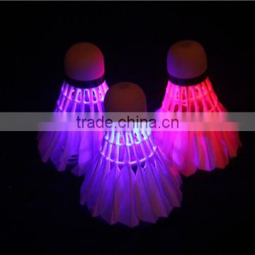 6 Piece Stricken light up badminton shuttlecock in red and blue color LED glow in dark goose feather shuttlecock