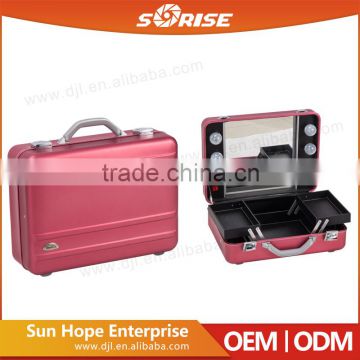 2016 Sunrise portable professional empty aluminum mould makeup train briefcase with lights mirror