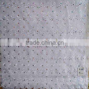white 100% POLYESTER TWO-SIDE BORDER ALLOVER HEAVY EMBROIDERY FABRIC