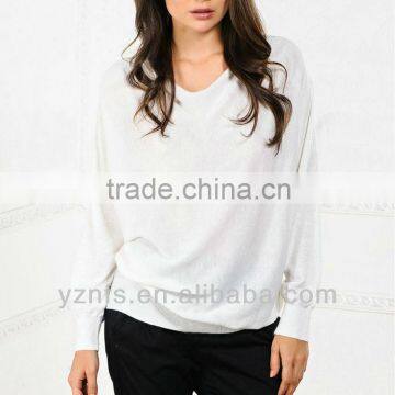 Fitted Comfortable Blank loose tops V-Neck ladies Casual White Tshirt